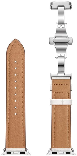 Apple Watch 41MM / 40MM / 38MM Bandje Echt Leer met RVS Vlindersluiting Wit afbeelding 7