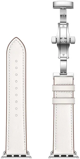 Apple Watch 41MM / 40MM / 38MM Bandje Echt Leer met RVS Vlindersluiting Wit afbeelding 6