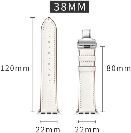 Apple Watch 41MM / 40MM / 38MM Bandje Echt Leer met RVS Vlindersluiting Wit afbeelding 9