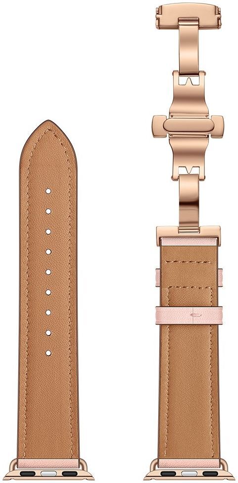Apple Watch Band - 1-10/SE - 42/41/40/38MM - Echt Leer - Vlindersluiting - Roze afbeelding 7