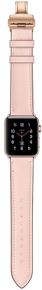 Apple Watch Band - 1-10/SE - 42/41/40/38MM - Echt Leer - Vlindersluiting - Roze afbeelding 5
