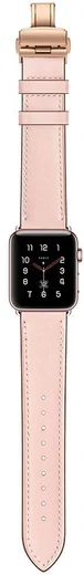 Apple Watch Band - 1-10/SE - 42/41/40/38MM - Echt Leer - Vlindersluiting - Roze afbeelding 5