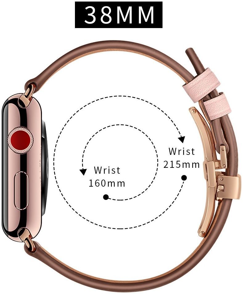 Apple Watch Band - 1-10/SE - 42/41/40/38MM - Echt Leer - Vlindersluiting - Roze afbeelding 8
