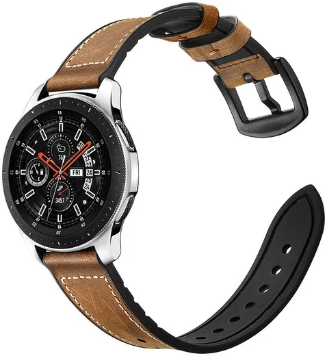 Universeel Smartwatch 22MM Bandje Cowhide Echt Leer en Siliconen Bruin afbeelding 1