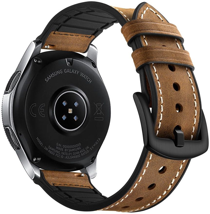 Universeel Smartwatch 22MM Bandje Cowhide Echt Leer en Siliconen Bruin afbeelding 2
