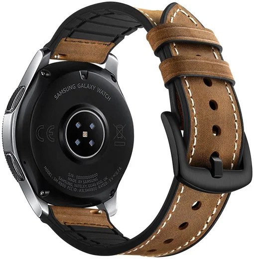Universeel Smartwatch 22MM Bandje Cowhide Echt Leer en Siliconen Bruin afbeelding 2