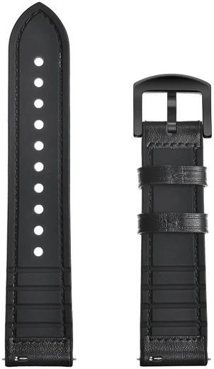 Universeel Smartwatch 22MM Bandje - Cowhide - Echt Leer en Siliconen - Zwart afbeelding 7