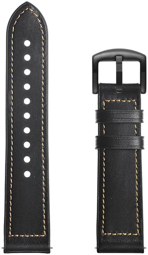 Universeel Smartwatch 22MM Bandje - Cowhide - Echt Leer en Siliconen - Zwart afbeelding 6