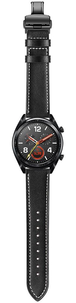 Universeel Smartwatch 22MM Bandje - Echt Leer - met Vlindersluiting - Zwart afbeelding 6