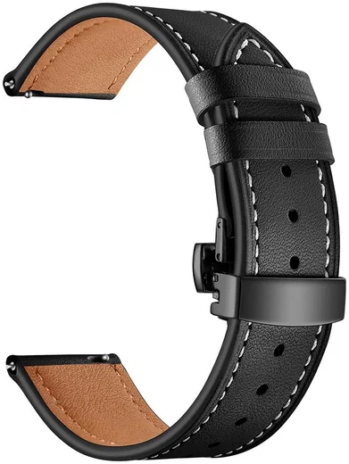 Universeel Smartwatch 22MM Bandje - Echt Leer - met Vlindersluiting - Zwart afbeelding 5