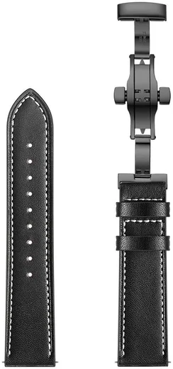 Universeel Smartwatch 22MM Bandje - Echt Leer - met Vlindersluiting - Zwart afbeelding 7