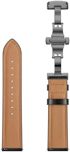 Universeel Smartwatch 22MM Bandje - Echt Leer - met Vlindersluiting - Zwart afbeelding 8