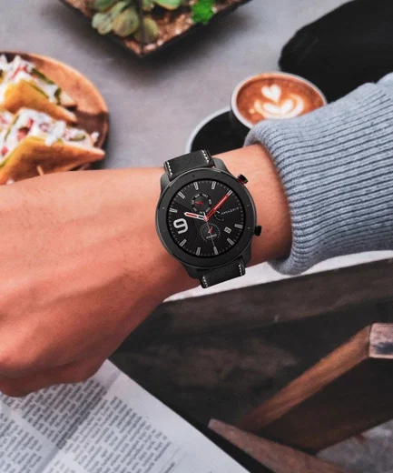 Universeel Smartwatch 22MM Bandje - Echt Leer - met Vlindersluiting - Zwart afbeelding 3