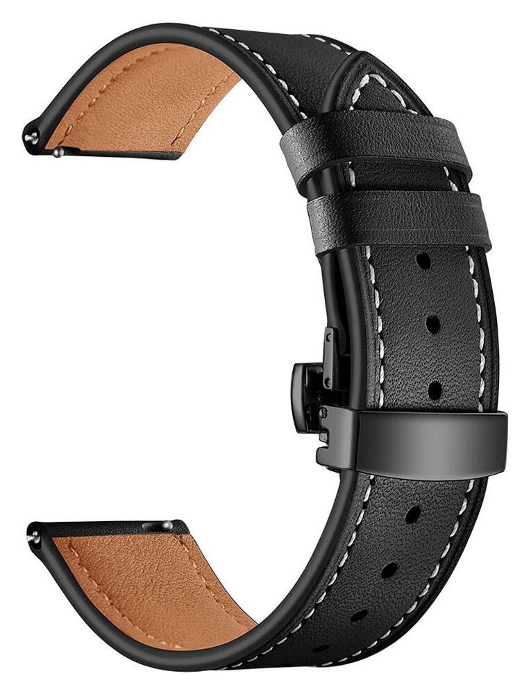 Universeel Smartwatch 20MM Bandje - Echt Leer - met Vlindersluiting - Zwart afbeelding 5