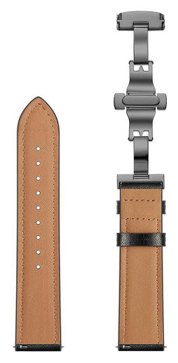 Universeel Smartwatch 20MM Bandje - Echt Leer - met Vlindersluiting - Zwart afbeelding 8