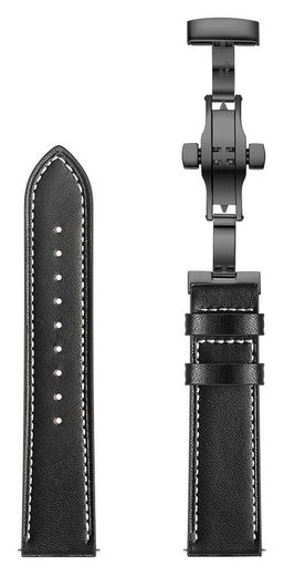 Universeel Smartwatch 20MM Bandje - Echt Leer - met Vlindersluiting - Zwart afbeelding 7