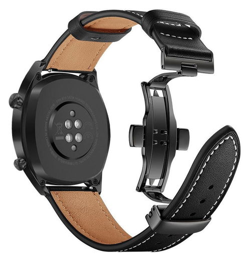 Universeel Smartwatch 20MM Bandje - Echt Leer - met Vlindersluiting - Zwart afbeelding 1