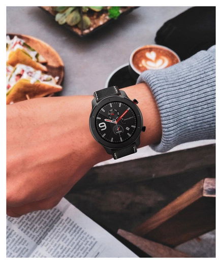 Universeel Smartwatch 20MM Bandje - Echt Leer - met Vlindersluiting - Zwart afbeelding 3