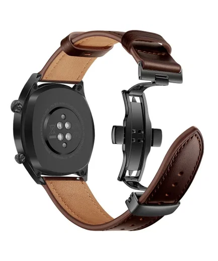 Universeel Smartwatch 20MM Bandje - Echt Leer - met Vlindersluiting - Bruin afbeelding 1