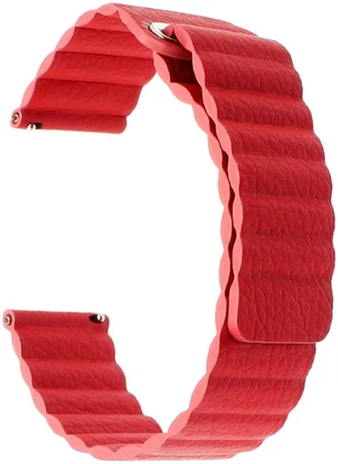 Universeel Smartwatch 22MM Bandje Echt Leer met Magneetsluiting Rood afbeelding 5