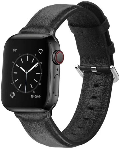 Apple Watch 45MM / 44MM / 42MM Bandje Echt Leer met Gespsluiting Zwart afbeelding 1