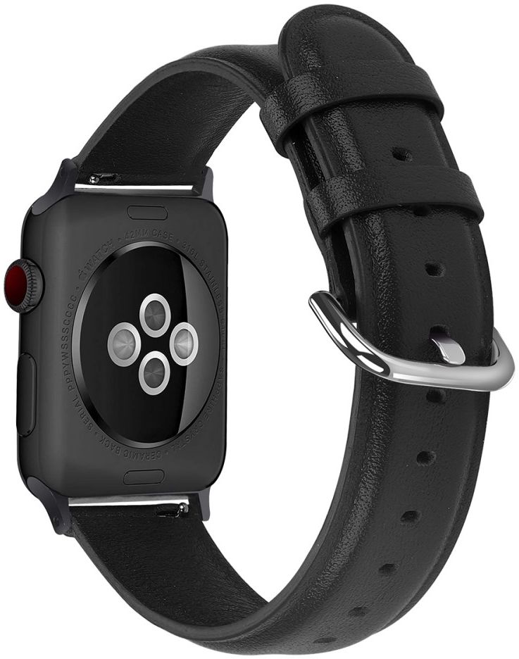 Apple Watch 45MM / 44MM / 42MM Bandje Echt Leer met Gespsluiting Zwart afbeelding 2