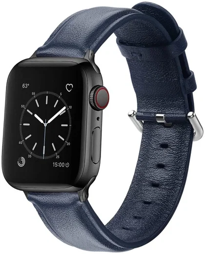 Apple Watch 45MM / 44MM / 42MM Bandje Echt Leer met Gespsluiting Blauw afbeelding 1