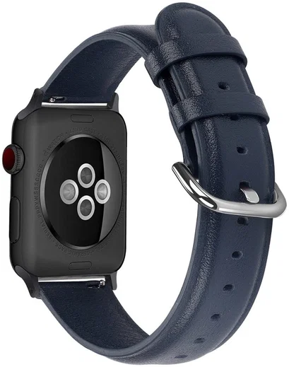 Apple Watch 45MM / 44MM / 42MM Bandje Echt Leer met Gespsluiting Blauw afbeelding 2
