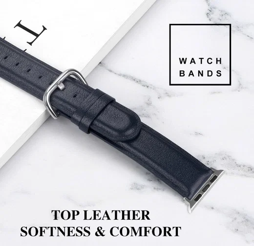 Apple Watch 45MM / 44MM / 42MM Bandje Echt Leer met Gespsluiting Blauw afbeelding 5