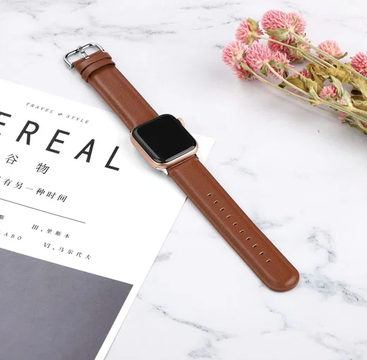 Apple Watch 45MM / 44MM / 42MM Bandje Echt Leer met Gespsluiting Bruin afbeelding 4