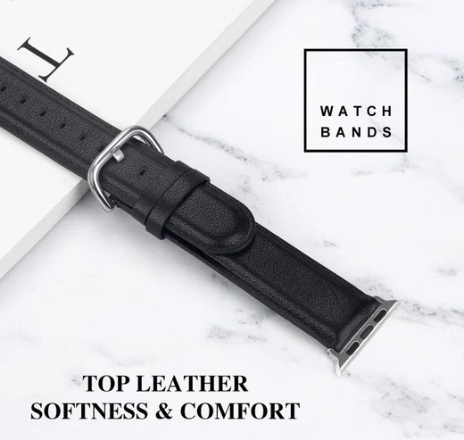 Apple Watch Bandje - 1-10/SE/Ultra - 42/41/40/38MM - Leer - Gespsluiting - Zwart afbeelding 4