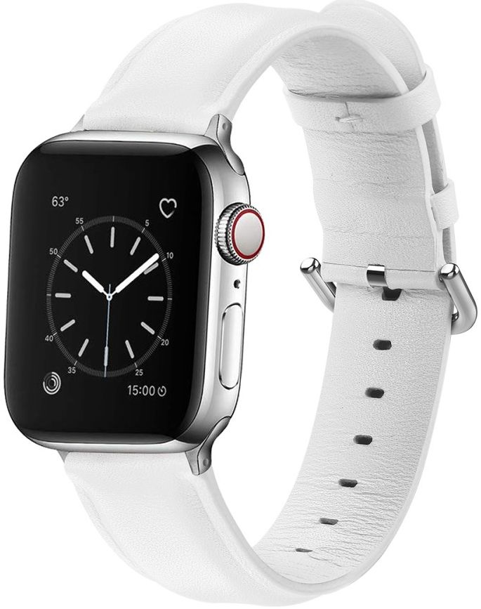 Apple Watch Bandje - 1-10/SE/Ultra - 42/41/40/38MM - Leer - Gespsluiting - Wit afbeelding 1