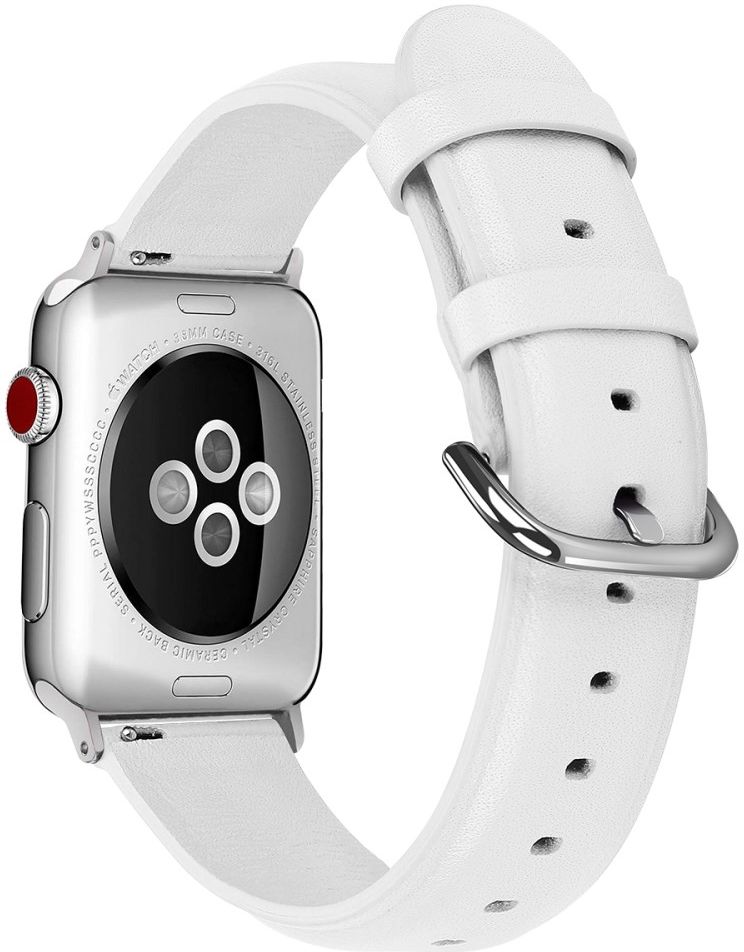 Apple Watch Bandje - 1-10/SE/Ultra - 42/41/40/38MM - Leer - Gespsluiting - Wit afbeelding 2