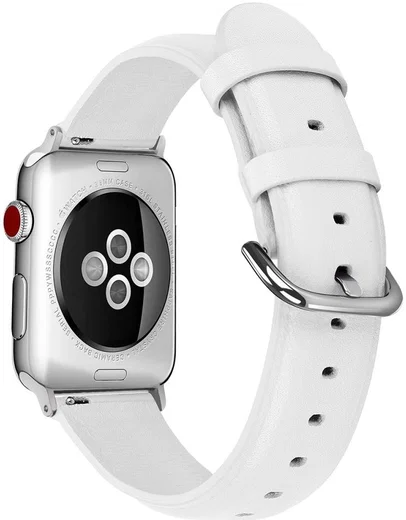 Apple Watch Bandje - 1-10/SE/Ultra - 42/41/40/38MM - Leer - Gespsluiting - Wit afbeelding 2