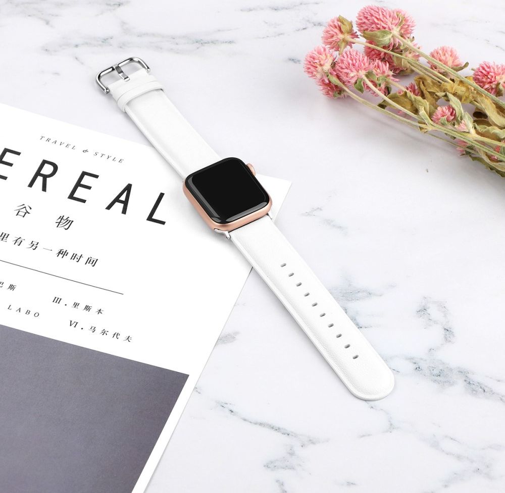 Apple Watch Bandje - 1-10/SE/Ultra - 42/41/40/38MM - Leer - Gespsluiting - Wit afbeelding 3