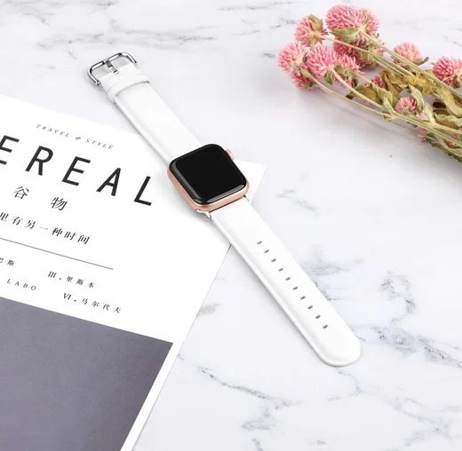 Apple Watch Bandje - 1-10/SE/Ultra - 42/41/40/38MM - Leer - Gespsluiting - Wit afbeelding 3