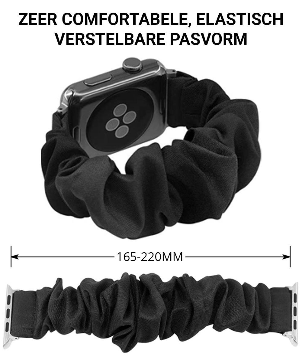 Apple Watch Bandje - 1-10/SE/Ultra - 42/41/40/38MM - Elastisch Scrunch - Zwart afbeelding 5
