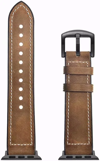Apple Watch 45MM / 44MM / 42MM Bandje Cowhide Echt Leer en Siliconen Bruin afbeelding 6
