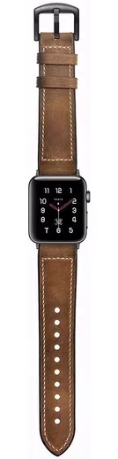 Apple Watch 45MM / 44MM / 42MM Bandje Cowhide Echt Leer en Siliconen Bruin afbeelding 5
