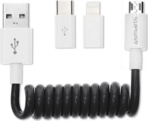 4smarts 3-in-1 Krul Kabel 80 CM Zwart afbeelding 1