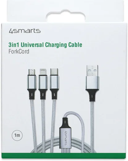 4Smarts 3-in-1 USB-C Lightning Micro USB Kabel 1 Meter Wit afbeelding 3