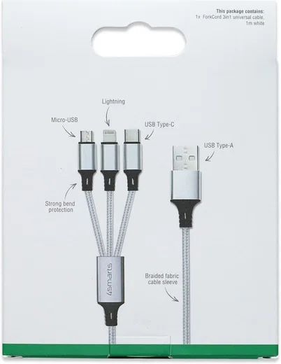 4Smarts 3-in-1 USB-C Lightning Micro USB Kabel 1 Meter Wit afbeelding 4
