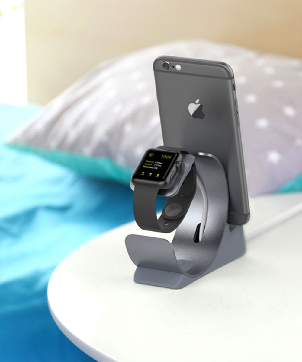 Universele Aluminium iPhone / iPad en Apple Watch Bureau Houder Grijs afbeelding 2
