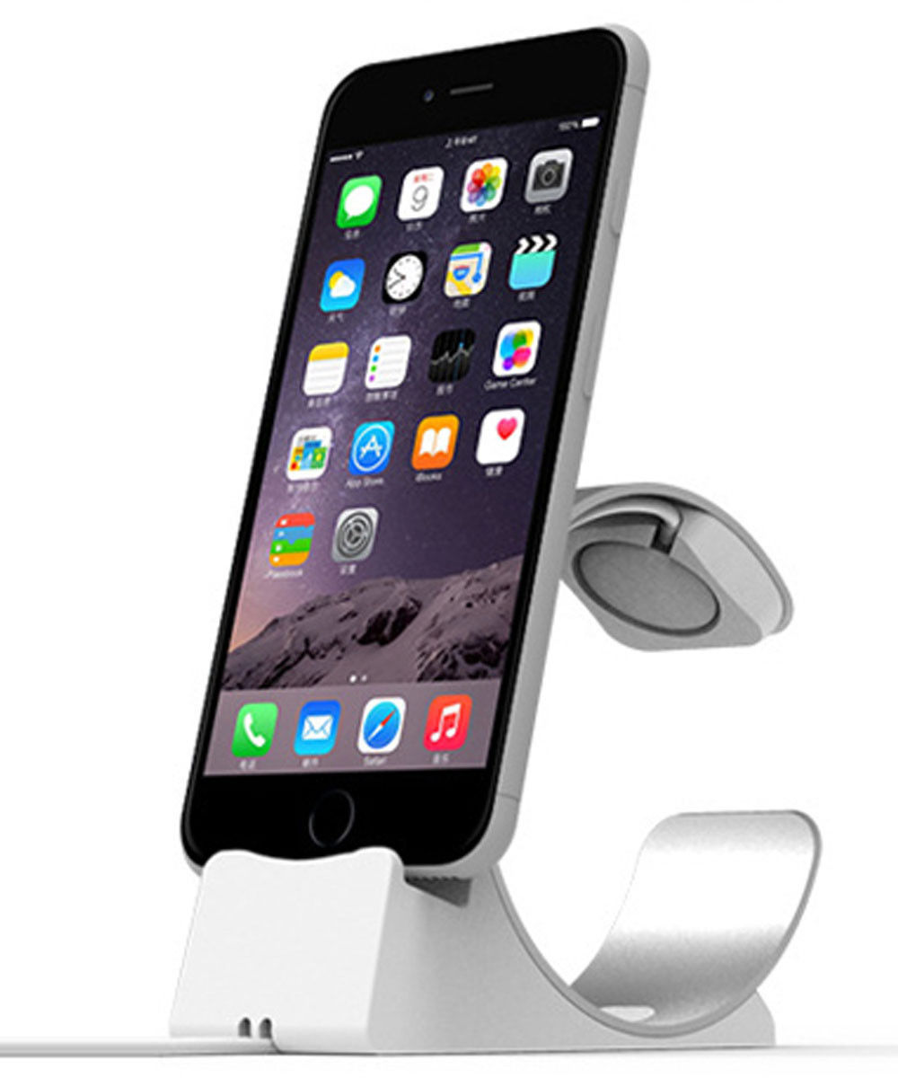 Universele Aluminium iPhone / iPad en Apple Watch Bureau Houder Zilver afbeelding 4
