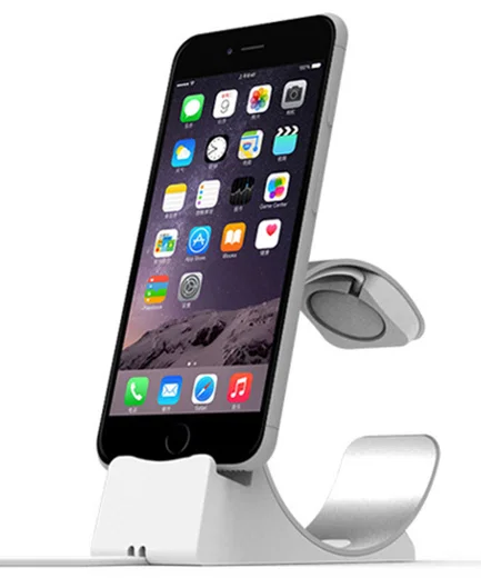 Universele Aluminium iPhone / iPad en Apple Watch Bureau Houder Zilver afbeelding 4