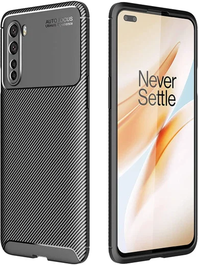 OnePlus Nord Siliconen Carbon Hoesje Zwart afbeelding 1