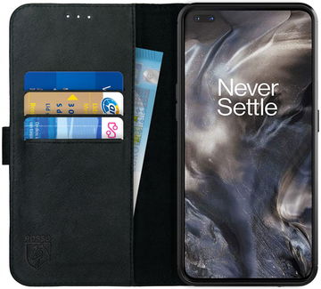 Rosso Deluxe OnePlus Nord Hoesje Echt Leer Book Case Zwart