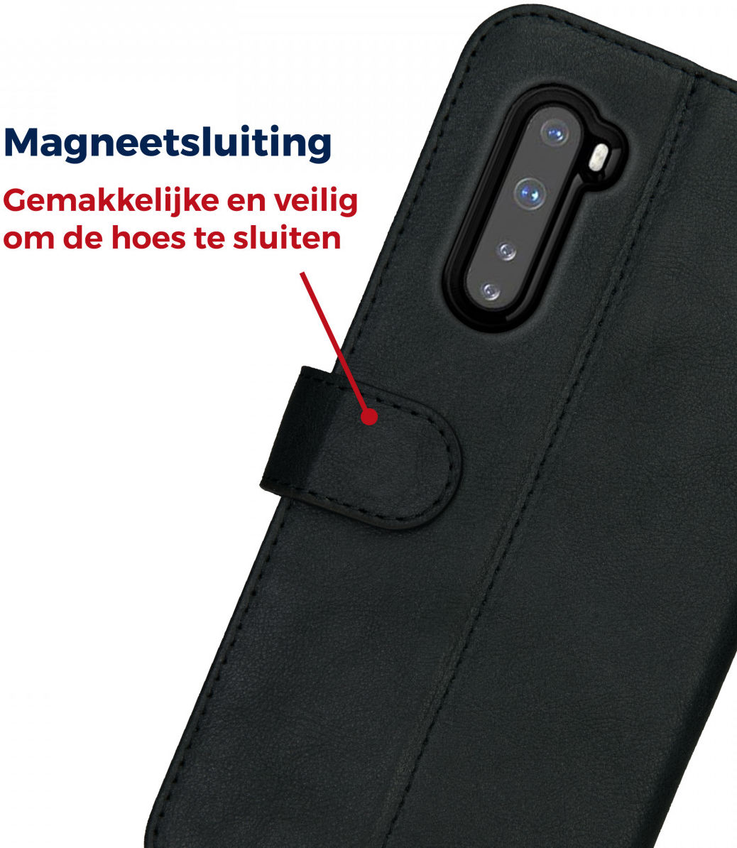 Rosso Deluxe OnePlus Nord Hoesje Echt Leer Book Case Zwart afbeelding 8