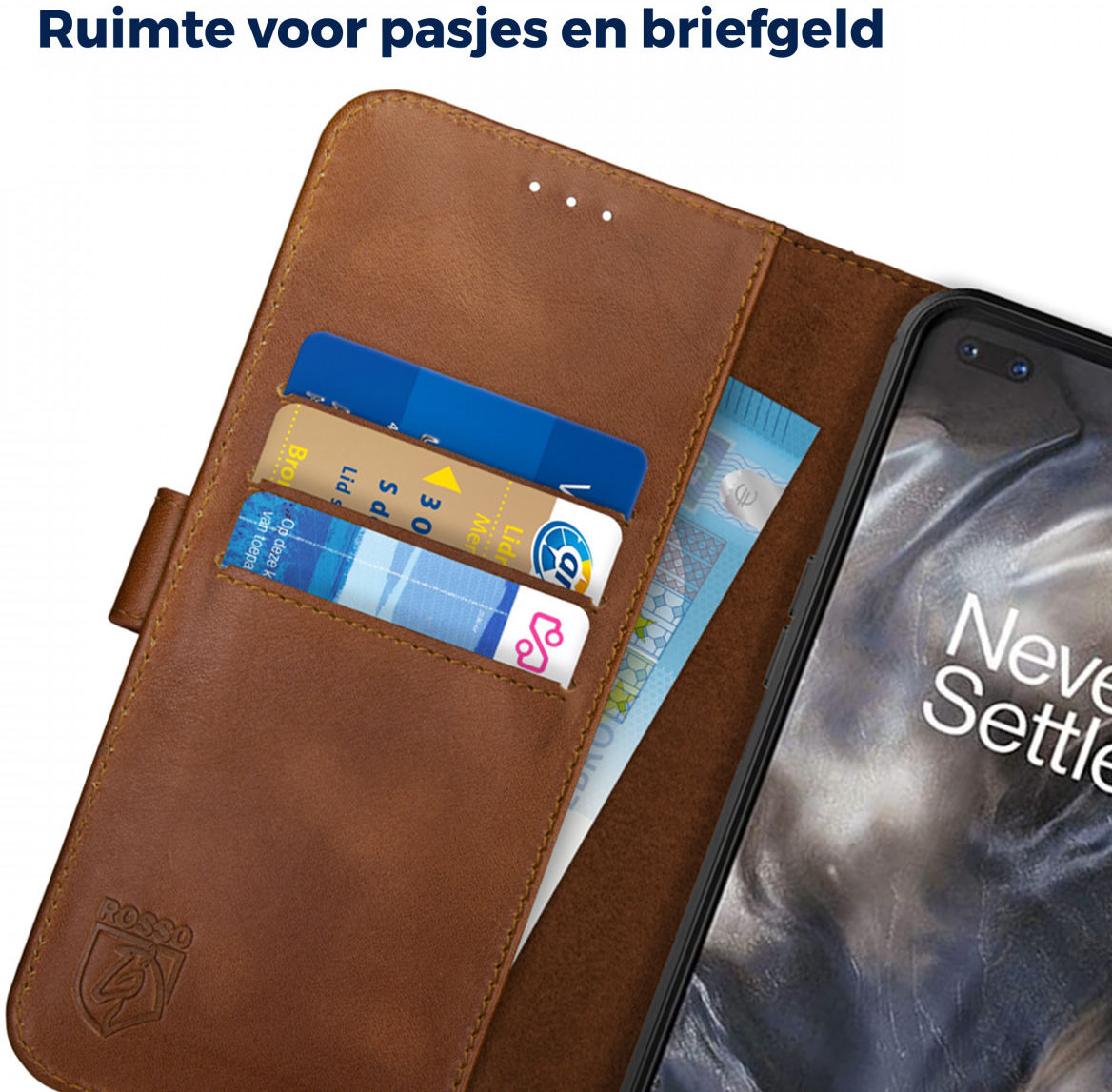 Rosso Deluxe OnePlus Nord Hoesje Echt Leer Book Case Bruin afbeelding 6