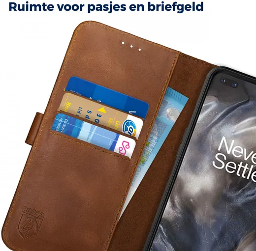 Rosso Deluxe OnePlus Nord Hoesje Echt Leer Book Case Bruin afbeelding 6